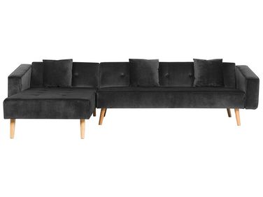 Eckschlafsofa 4-Sitzer VADSO Samtstoff Schwarz rechtsseitig