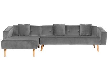 Eckschlafsofa 4-Sitzer VADSO Samtstoff Grau rechtsseitig