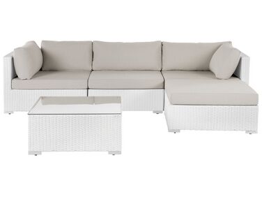 Garden Corner Sofa with Table 4 Seater SANO Left Hand White PE Rattan Modular