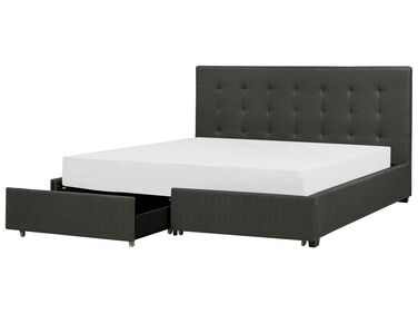 Bed with Storage Drawers LA ROCHELLE Fabric Dark Grey 180 x 200 cm (EU Super King)