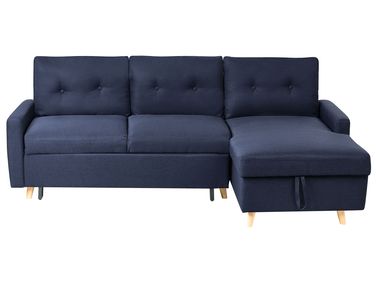 Eckschlafsofa 4-Sitzer FLAKK Stoff Marineblau mit Stauraum linksseitig