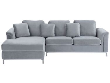 Ecksofa 4-Sitzer OSLO Samtstoff Grau rechtsseitig