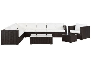 Garden Lounge Set with Table 8 Seater XXL Right Hand Dark Brown PE Rattan Modular
