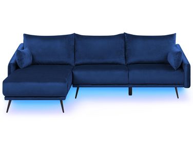 Ecksofa 3-Sitzer VARDE Samtstoff Marineblau LED rechtsseitig