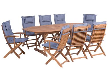 Garden Dining Set 8 Seater MAUI Blue Acacia Wood with Cushions