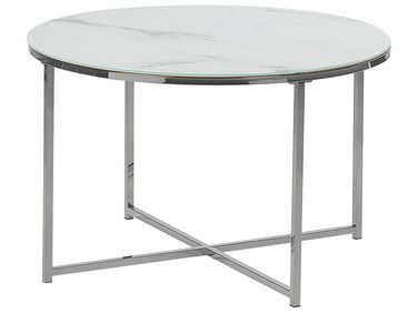 Couchtisch QUINCY Sicherheitsglas Marmor Optik / Silber