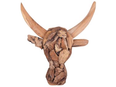 Wall Figurine Bull BULL HEAD Teak Wood 34 cm Brown