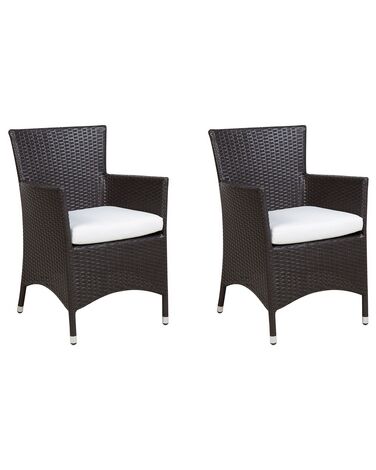 Set mit 2 Stühlen und Sitzkissen ITALY Polyrattan Dunkelbraun