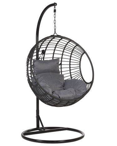 Hängesessel mit Gestell ASPIO Polyrattan Schwarz