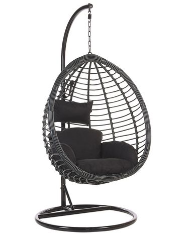 Hängesessel mit Gestell TOLLO Polyrattan Schwarz