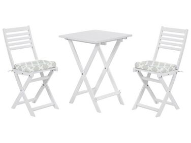Bistro Set with Cushions Folding FIJI Acacia Wood White