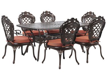 Garden Dining Set 6 Seater LIZZANO Dark Brown Metal with Cushions
