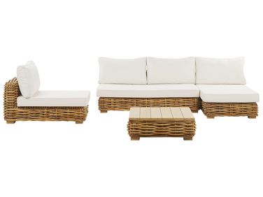 Garden Lounge Set with Table 4 Seater VARALLO Left Hand Natural Rattan Modular