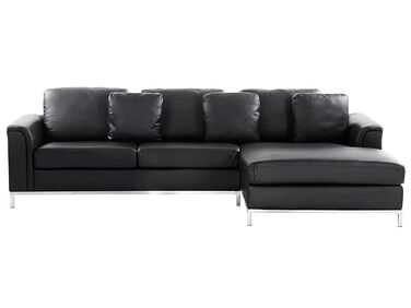 Ecksofa 4-Sitzer OSLO Echtleder Schwarz linksseitig