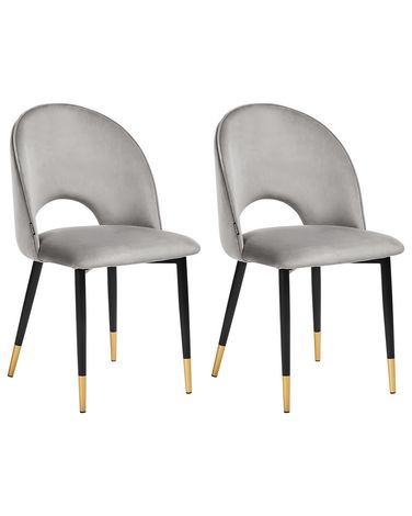 Esszimmerstuhl 2er Set MAGALIA Samtstoff Grau