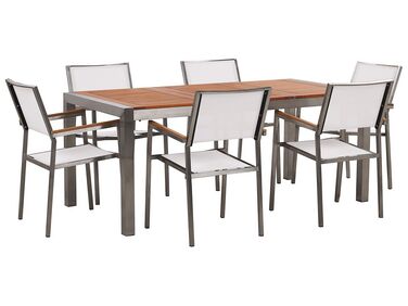 Garden Dining Set 6 Seater GROSSETO Brown/ White Eucalyptus Wood