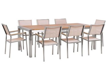 Garden Dining Set 8 Seater GROSSETO Brown/ Beige Eucalyptus Wood