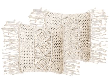 Dekokissen 2er Set YORTAN Baumwolle 45 x 45 cm Hellbeige Geometrisches Muster