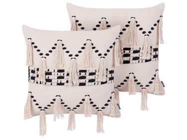 Dekokissen 2er Set THONDI Baumwolle 45 x 45 cm Beige Streifenmuster