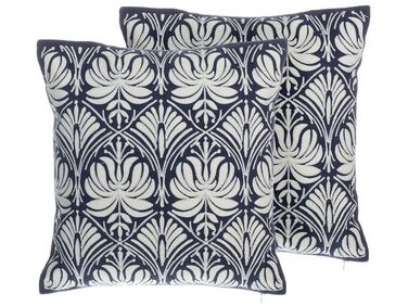 Dekokissen 2er Set NEMESIA Baumwolle 45 x 45 cm Dunkelblau Ikates Muster