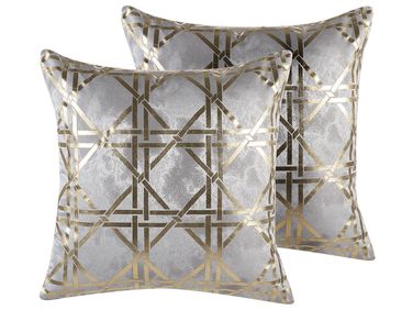 Dekokissen 2er Set CASSIA 45 x 45 cm Grau Geometrisches Muster