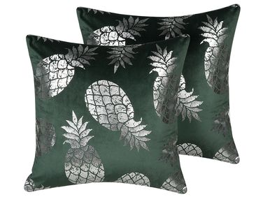 Dekokissen 2er Set ASTILBE Samtstoff 45 x 45 cm Dunkelgrün Pflanzenmuster