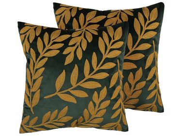 Dekokissen 2er Set MISTLETOE Samtstoff 45 x 45 cm Gold Grün Pflanzenmuster