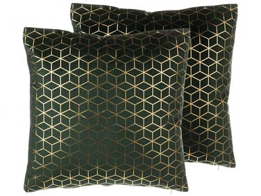 Dekokissen 2er Set CELOSIA Samtstoff 45 x 45 cm Dunkelgrün Geometrisches Muster