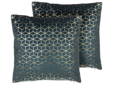 Dekokissen 2er Set CELOSIA Samtstoff 45 x 45 cm Blaugrün Geometrisches Muster