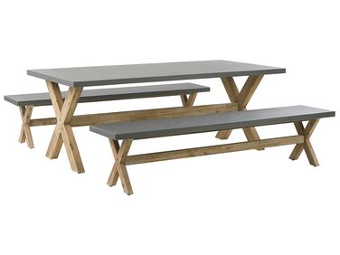 Garden Dining Set with Benches 6 Seater OLBIA Grey Concrete