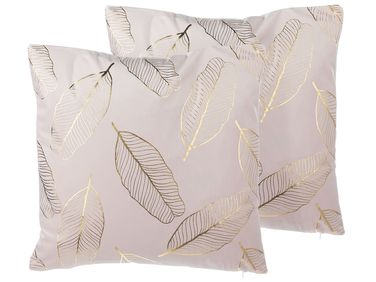 Dekokissen 2er Set FREESIA Samtstoff 45 x 45 cm Rosa Pflanzenmuster