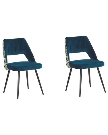 Esszimmerstuhl 2er Set ANSLEY Samtstoff Seeblau