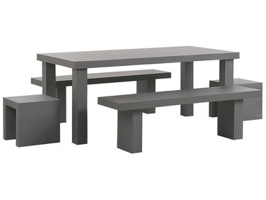 Garden Dining Set with Benches and Stools 6 Seater TARANTO Grey Concrete
