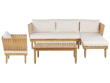 Garden Lounge Set with Table 4 Seater CREMONA Left Hand Off-White Acacia Wood