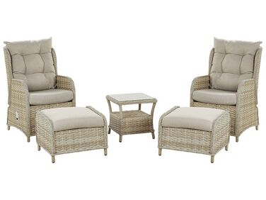Lounge Set mit Tisch und Ottomane 2-Sitzer PONZA Beige Polyrattan