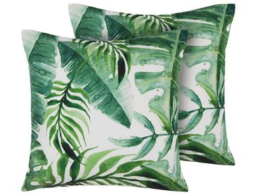 Gartenkissen 2er Set PAVELLI Pflanzenmuster 45 x 45 cm Grün