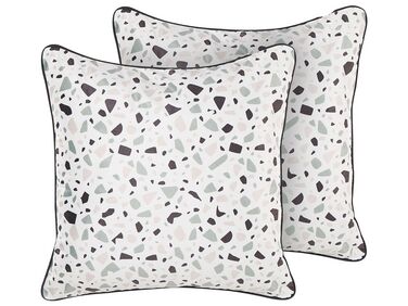 Dekokissen 2er Set LAVENDER Samtstoff 45 x 45 cm Weiß Terrazzo Optik