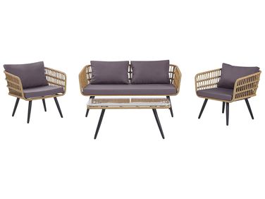 Garden Lounge Set with Table 4 Seater FOBELLO Beige PE Rattan