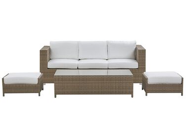 Garden Lounge Set with Table and Ottoman 5 Seater BELLUNO White PE Rattan