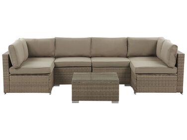 Garten Ecksofa mit Tisch 6-Sitzer BELVEDERE Braun Polyrattan