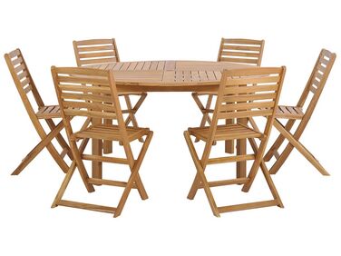 Garden Dining Set 6 Seater TOLVE Brown Acacia Wood