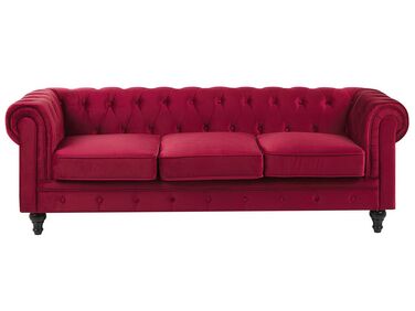 Sofa 3-Sitzer CHESTERFIELD Samtstoff Dunkelrot