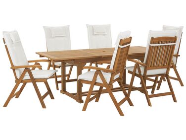 Garden Dining Set 6 Seater JAVA Off-White Acacia Wood with Cushions