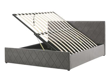 Bett mit Stauraum ROCHEFORT Samtstoff Grau 140 x 200 cm