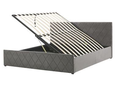 Bett mit Stauraum ROCHEFORT Samtstoff Grau 160 x 200 cm