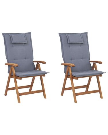 Set mit 2 Stühlen und Sitzkissen JAVA Akazienholz Blau