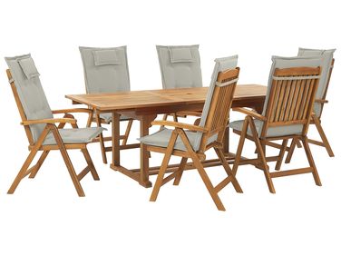 Garden Dining Set 6 Seater JAVA Taupe Acacia Wood with Cushions