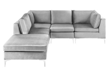 Modul Ecksofa 4-Sitzer EVJA rechtsseitig Grau Samtstoff mit Ottomane