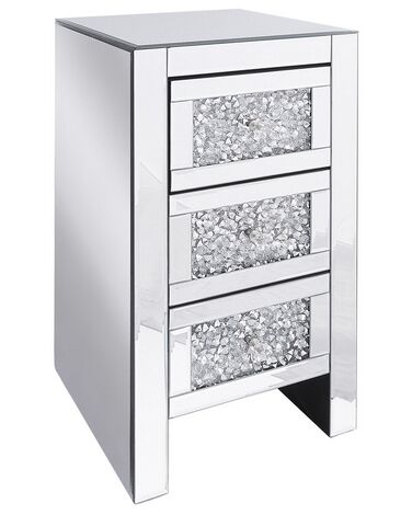 3 Drawer Bedside Table LORAY Glass Mirrored Silver