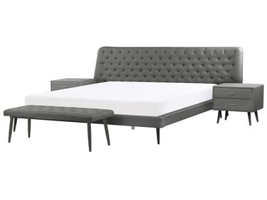 Bedroom Set Faux Leather ESSONNE 180 x 200 cm (EU Super King) Grey